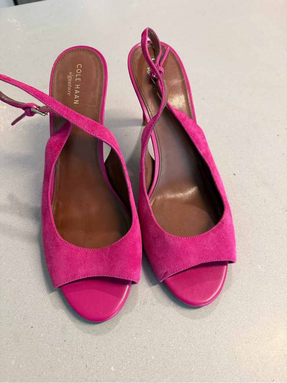 Cole Haan Pink Suede Slingback Peep-Toe Sandals